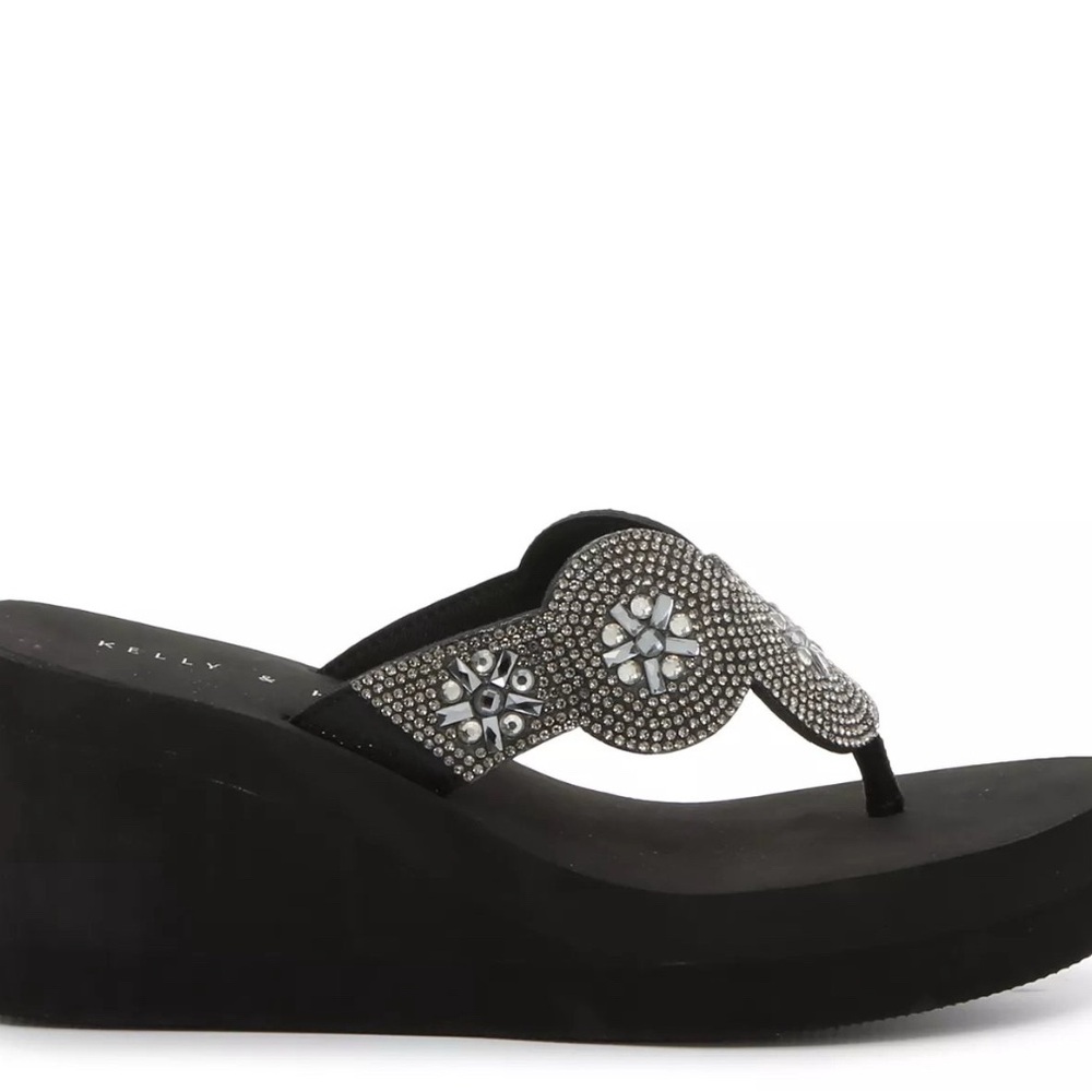 Kelly & Katie Black and Silver Sandals with Medallion Detail